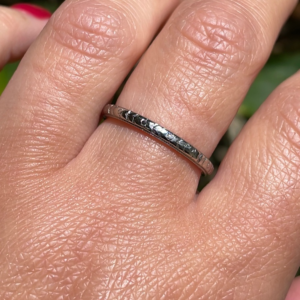 18Karat White Gold Art Deco with Mill Grain Design wedding band / stacker ring